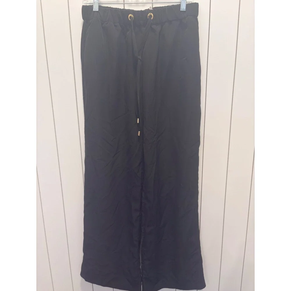 Michael Kors Wide Leg Pants Womens M Black Excellent Drawstring Quiet Luxury